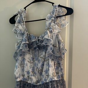 Floral Ruffle Dress in Blue and White